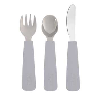 Toddler feedie cutlery set, 3 pieces - warm grey
