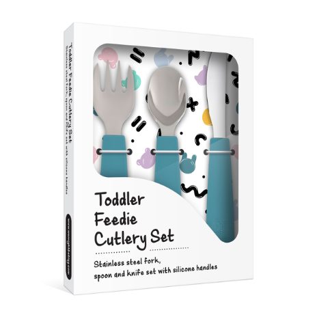 Toddler feedie cutlery set, 3 pieces - blue dusk  - 3
