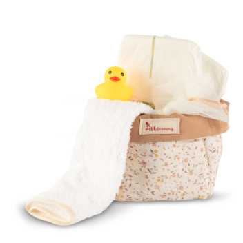 Doll changing basket - with content
