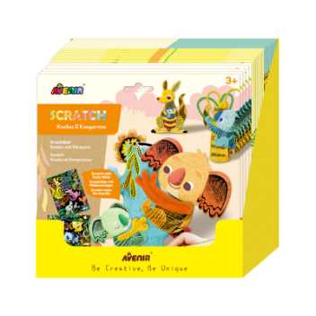 Display for scratch with fuzzy sticks