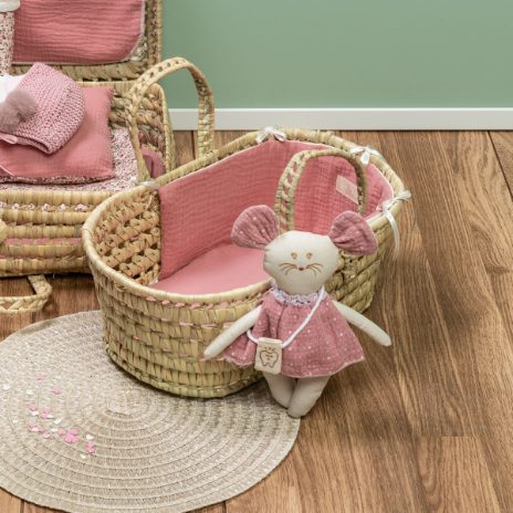 Small doll's cradle in palm leaves - rose  - 2