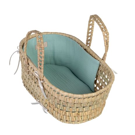 Small doll's cradle in palm leaves - soft green