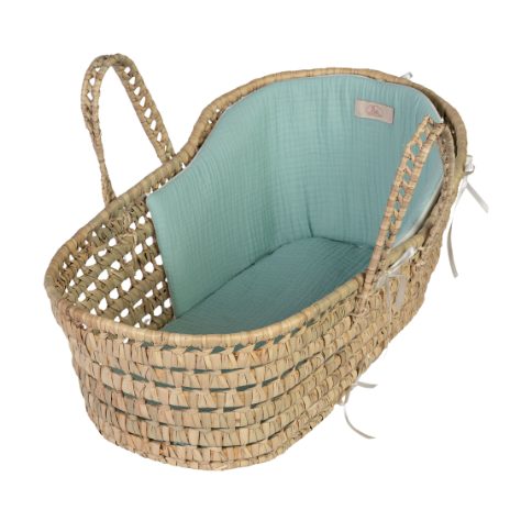 Large doll's cradle in palm leaves - soft green
