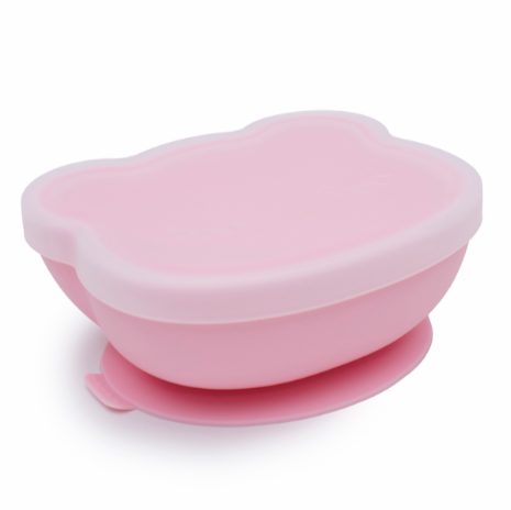 Bear stickie bowl with lid - powder pink