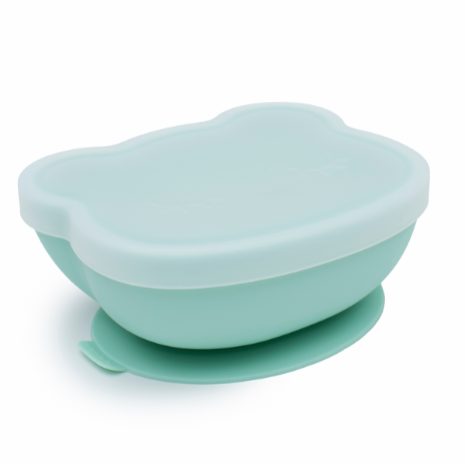 Bear stickie bowl with lid - minty green