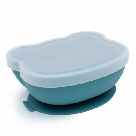 Bear stickie bowl with lid - blue dusk