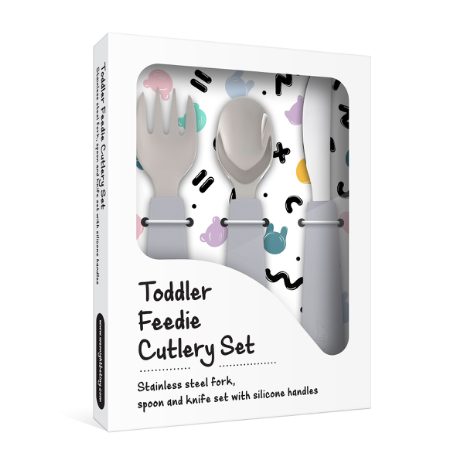 Toddler feedie cutlery set, 3 pieces - warm grey - 3