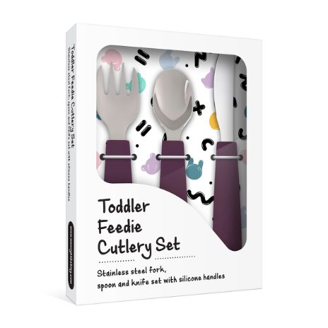 Toddler feedie cutlery set, 3 pieces - plum  - 3