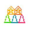 Houses, figures and trees - bright colours  - icon
